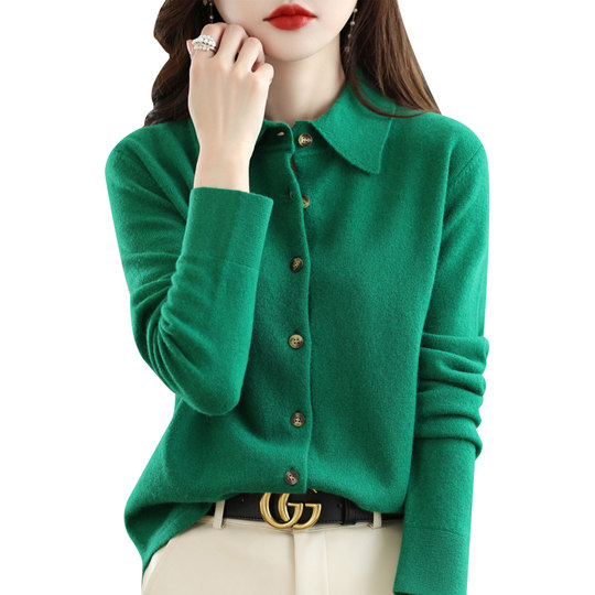 Wool single-breasted POLO collar solid color sweater