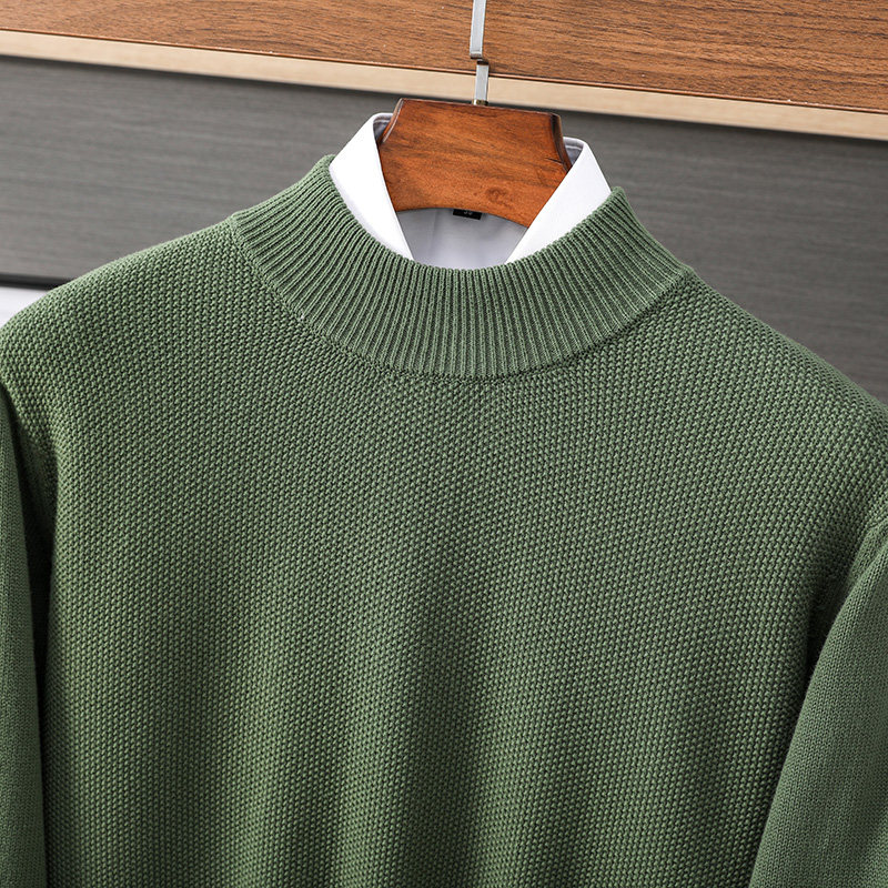精纺纯棉半高领针织衫男士打底衫全棉线衣冬季宽松百搭潮流毛衣,淘宝优惠券,粉丝福利购,淘宝优惠卷