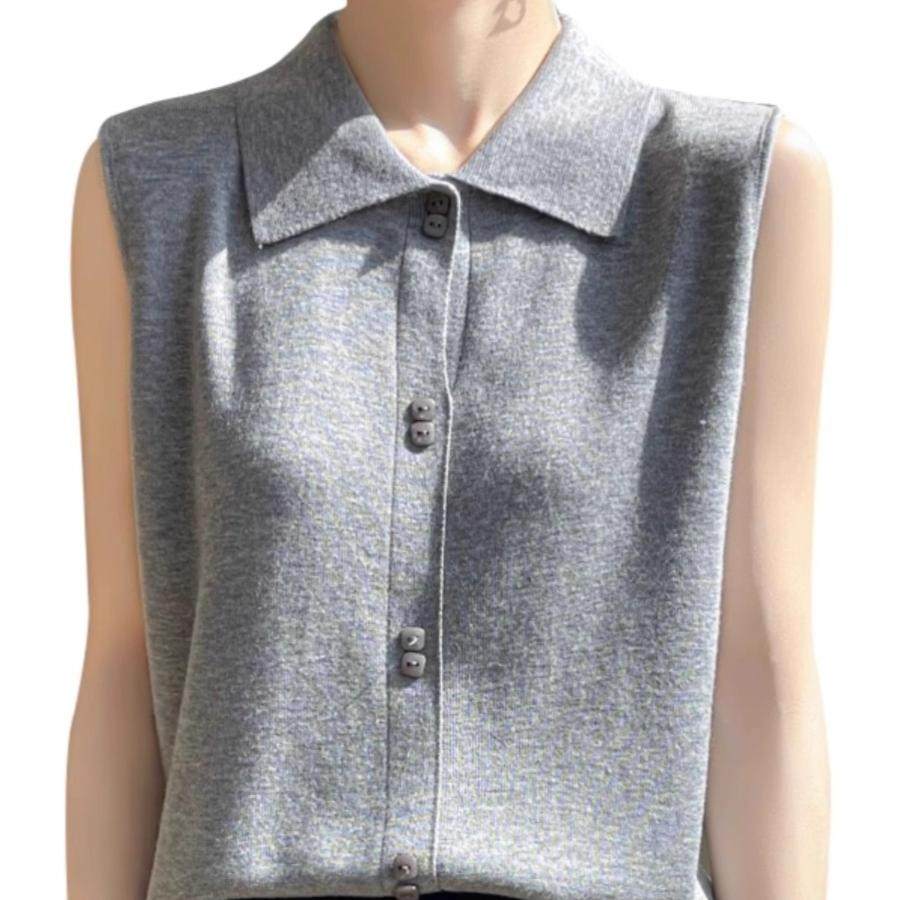 叠穿衬衫领无袖羊毛背心女西装开衫内搭翻领针织砍袖打底衫上衣秋,淘宝优惠券,粉丝福利购,淘宝优惠卷