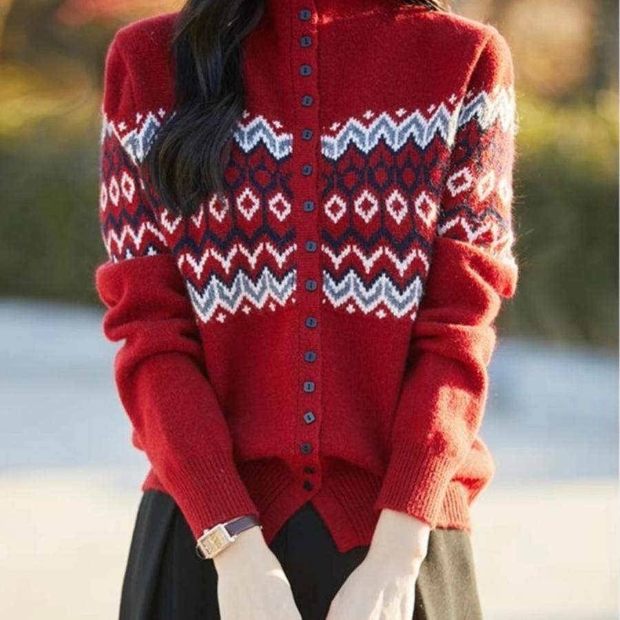 新年毛衣费尔岛提花纽扣针织开衫女2025新款加厚保暖打底毛衫上衣,淘宝优惠券,粉丝福利购,淘宝优惠卷