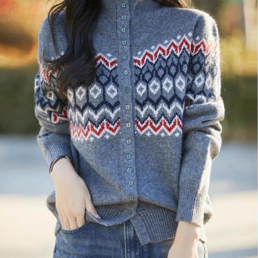 新年毛衣费尔岛提花纽扣针织开衫女2025新款加厚保暖打底毛衫上衣,淘宝优惠券,粉丝福利购,淘宝优惠卷