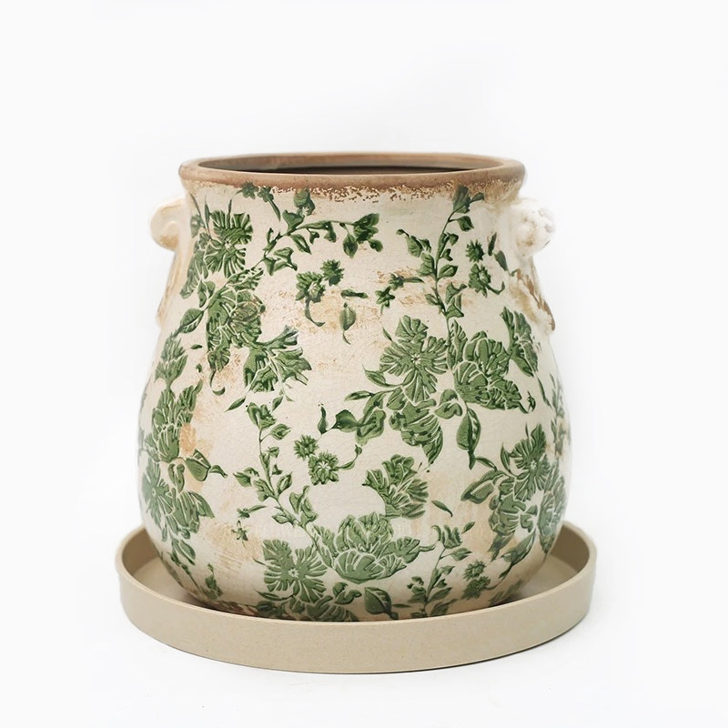 复古花盆粗陶美式乡村仿古手绘图案做旧陶瓷多肉绿植盆栽透气花盆,淘宝优惠券,粉丝福利购,淘宝优惠卷