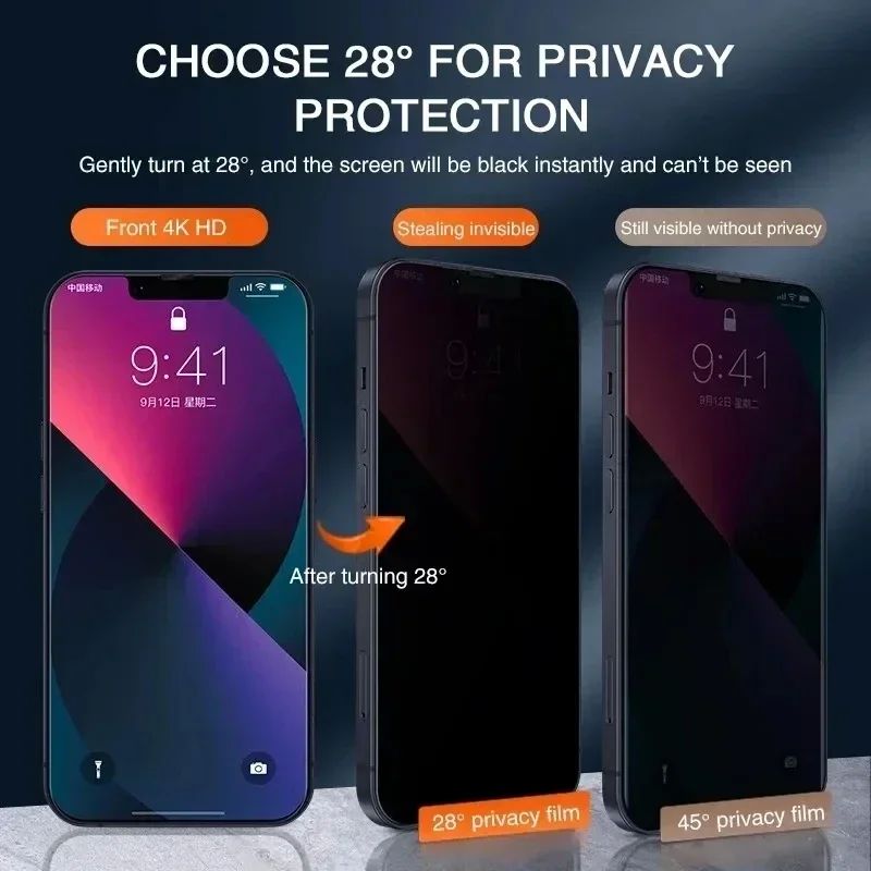 1-2Pcs Anti-Spy Glass For iPhone 15 14 13 12 11 Pro Max Mini 7 8 Plus Privacy Screen Protector - 图0
