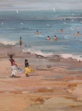 澳大利亚海滩原创油画。60 x 120 cm