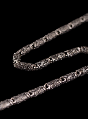 925银项链复古泰银S钩项链吊坠挂绳子男款简单款桶珠颈链银饰礼物