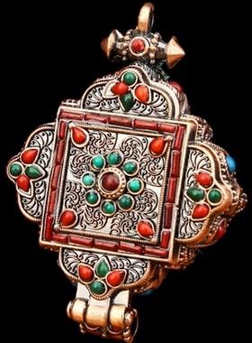 名族风藏传嘎乌盒鎏金古青铜菩提配饰挂饰吊坠随身佛龛项链礼物