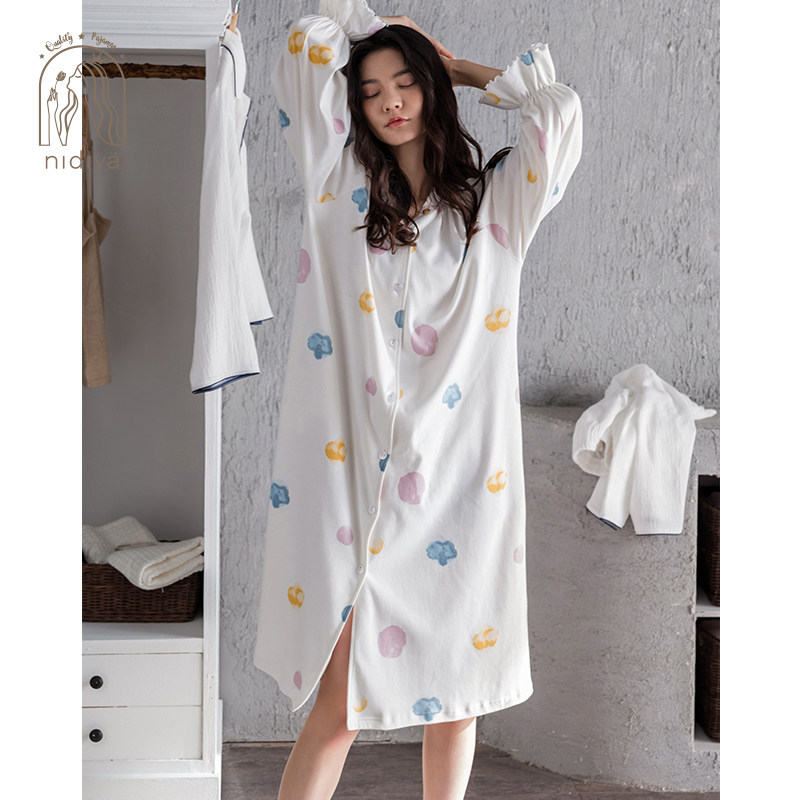 妮狄娅新款秋季纯棉长袖甜美睡裙 妮狄娅服饰睡裙