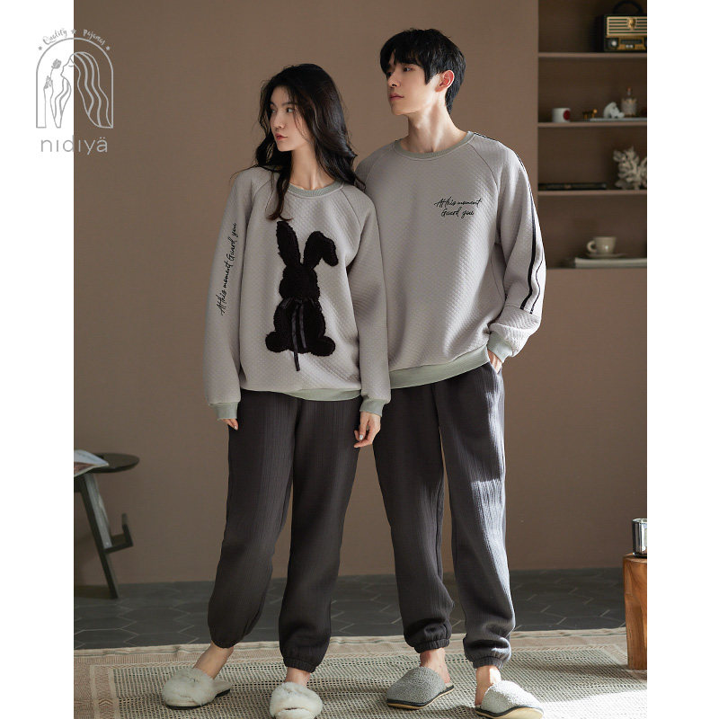 情侣纯棉夹层秋冬款长袖套头睡衣 妮狄娅服饰睡衣/家居服套装