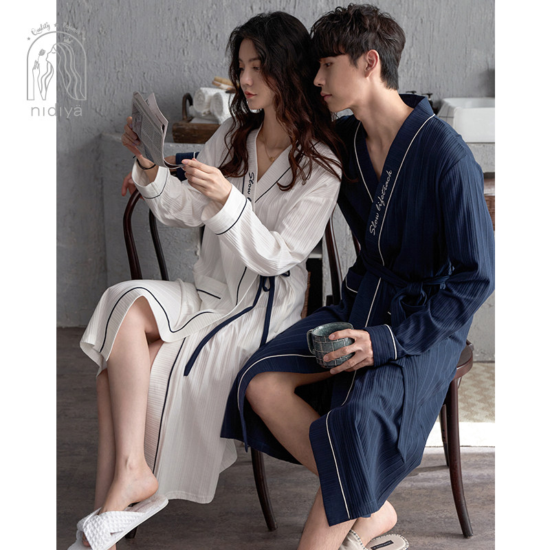 妮狄娅新款情侣秋季纯棉长袖男睡袍 妮狄娅服饰睡袍/浴袍