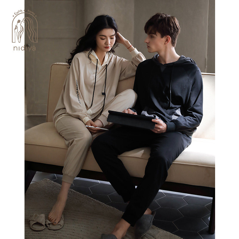 妮狄娅休闲情侣睡衣女春秋季纯棉长袖连帽男休闲运动可外穿家居服,淘宝优惠券,粉丝福利购,淘宝优惠卷