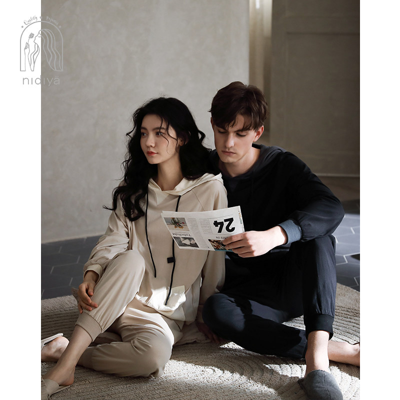 妮狄娅休闲情侣睡衣女春秋季纯棉长袖连帽男休闲运动可外穿家居服,淘宝优惠券,粉丝福利购,淘宝优惠卷