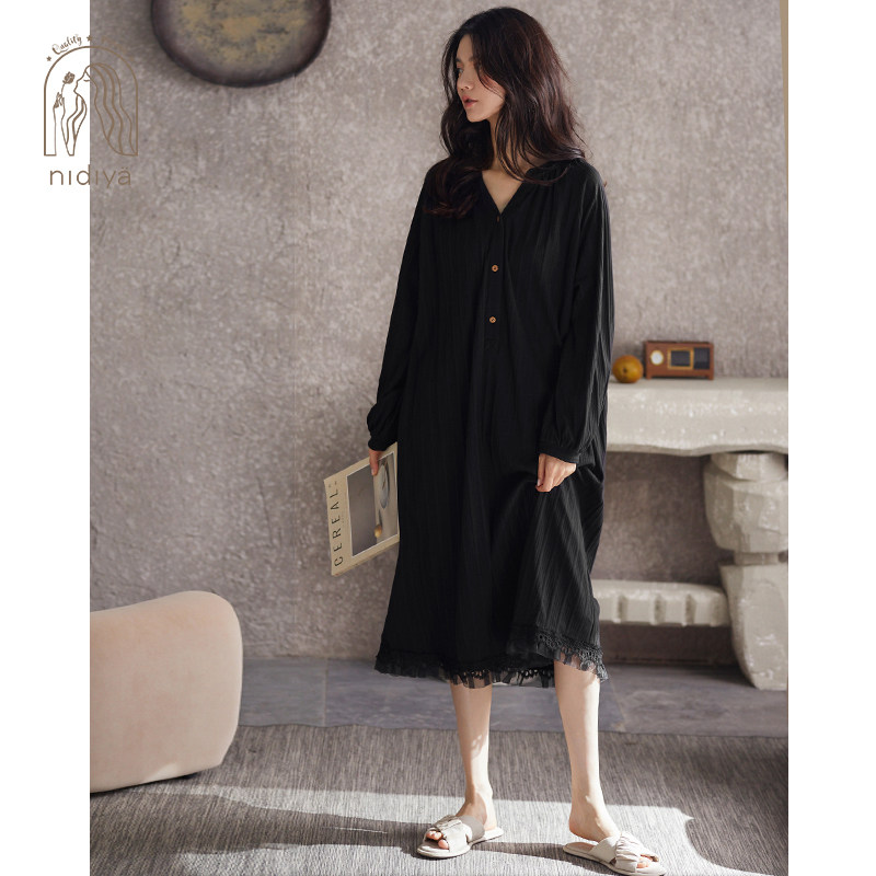 妮狄娅2021新款秋季纯棉长袖睡裙 妮狄娅服饰睡裙