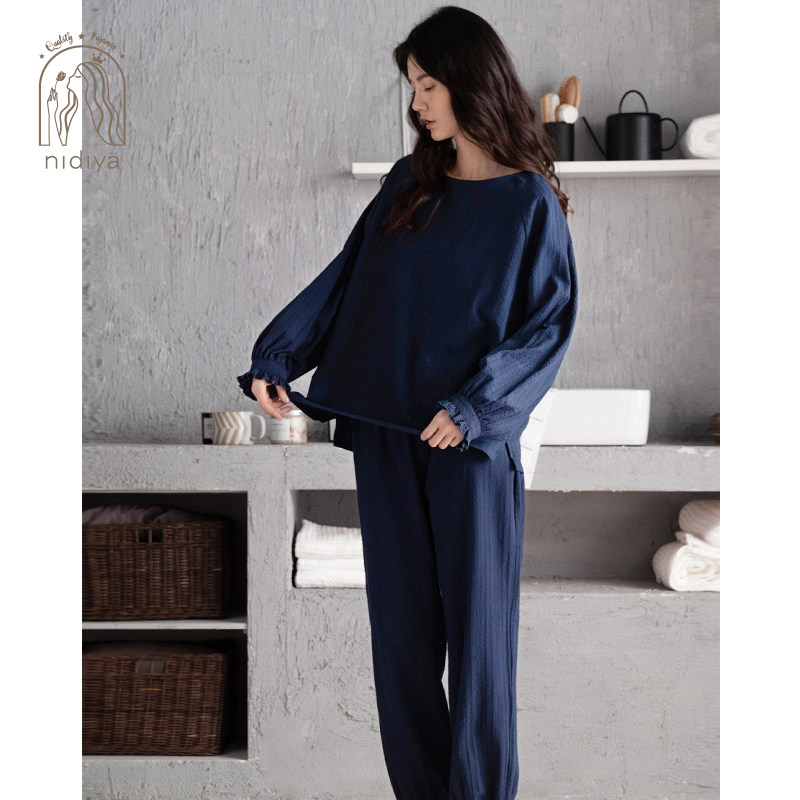 妮狄娅秋季纯棉长袖简约纯色睡衣 妮狄娅服饰睡衣/家居服套装
