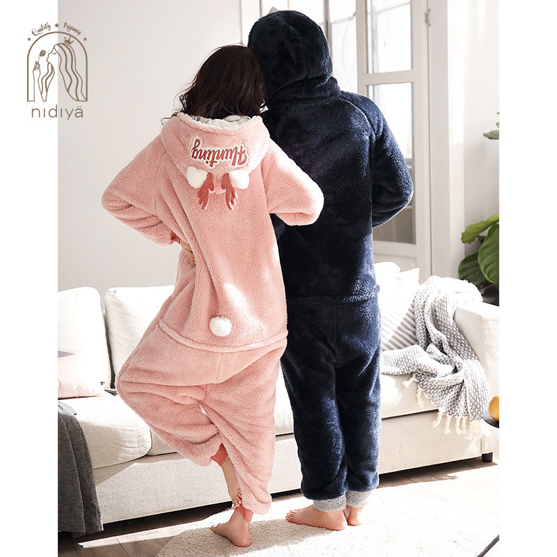 妮狄娅珊瑚绒连体情侣冬季连帽睡衣 妮狄娅服饰睡衣/家居服套装