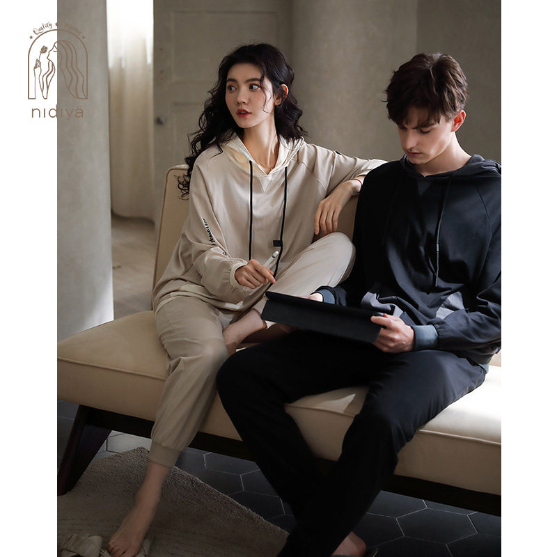 妮狄娅休闲情侣睡衣女春秋季纯棉长袖连帽男休闲运动可外穿家居服,淘宝优惠券,粉丝福利购,淘宝优惠卷