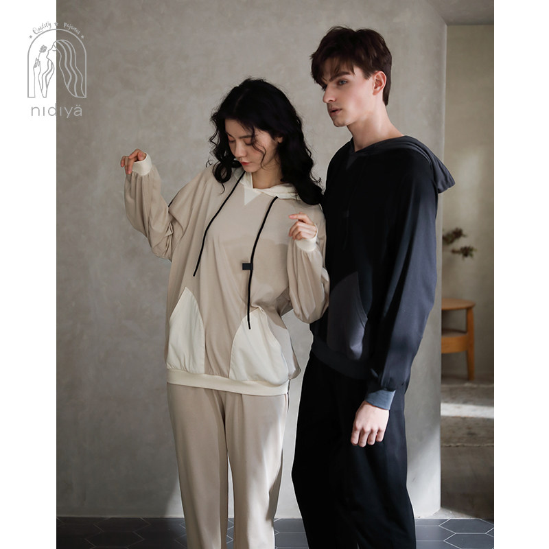 妮狄娅休闲情侣睡衣女春秋季纯棉长袖连帽男休闲运动可外穿家居服,淘宝优惠券,粉丝福利购,淘宝优惠卷