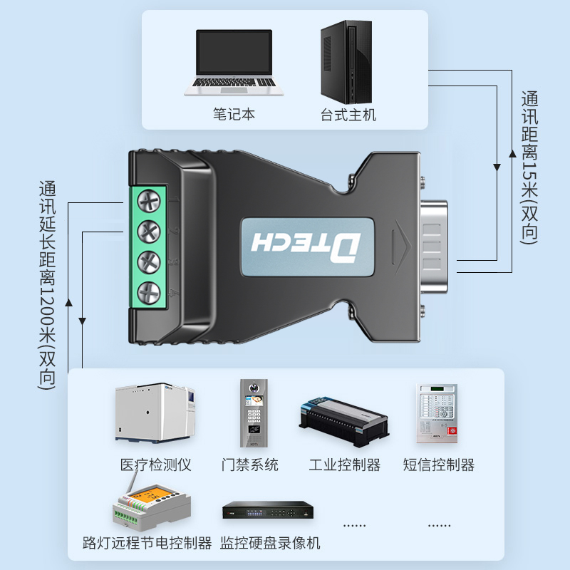 帝特9针公头232转485转换器工业级无源9针公头转换器串口协议模块通讯双向互转RS232转RS485转换器DT-9001B - 图0