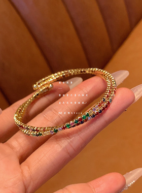 多巴胺彩色锆石交叉弹力手镯女轻奢小众气质高级感百搭情侣手饰品