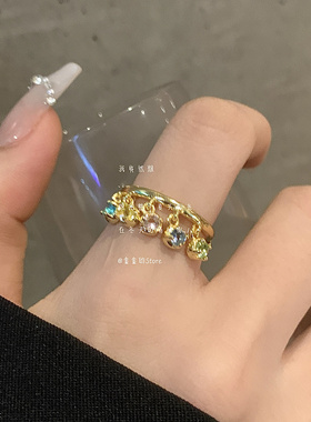 五彩流苏招财进宝戒指女开口可调