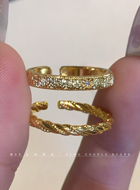 中古风金色拉丝小八芒星戒指