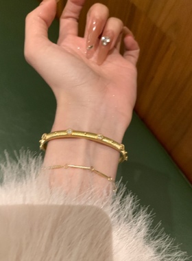 拉丝银手镯女复古金色2025年新款手饰小众高级感轻奢开口手环手链