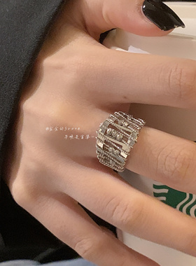 超酷风~金属缠绕镂空串珠戒指女