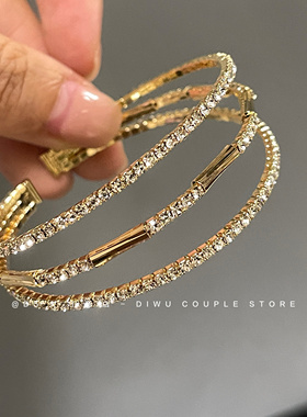 爆闪锆石三层手镯女开口弹力镯子