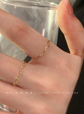 极细款叠戴波浪钛钢不掉色戒指女