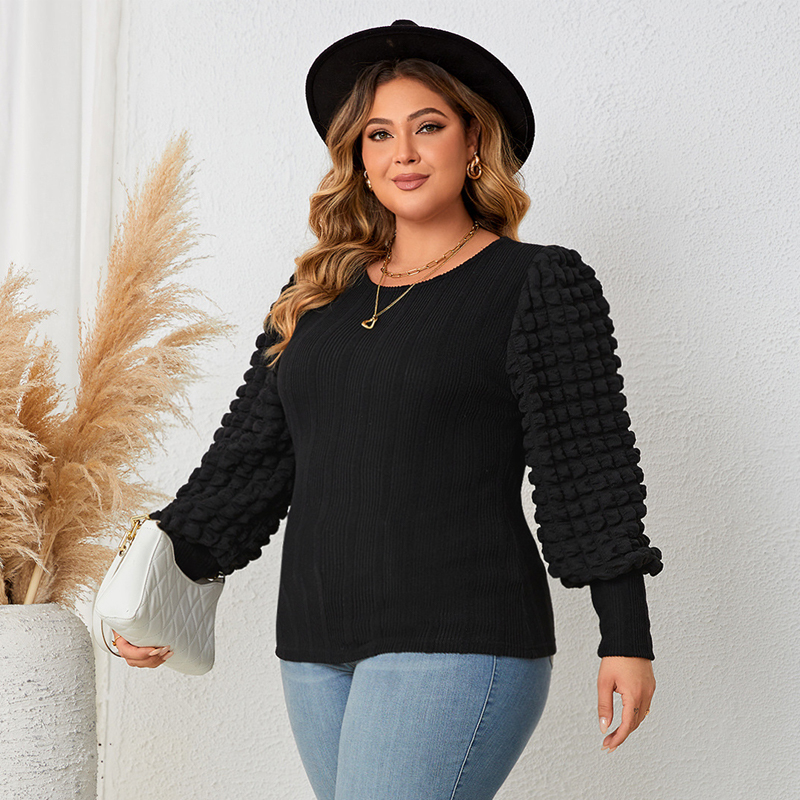 Plus Size Girl Casual Lantern Sleeve Round Neck Pullover Top - 图0