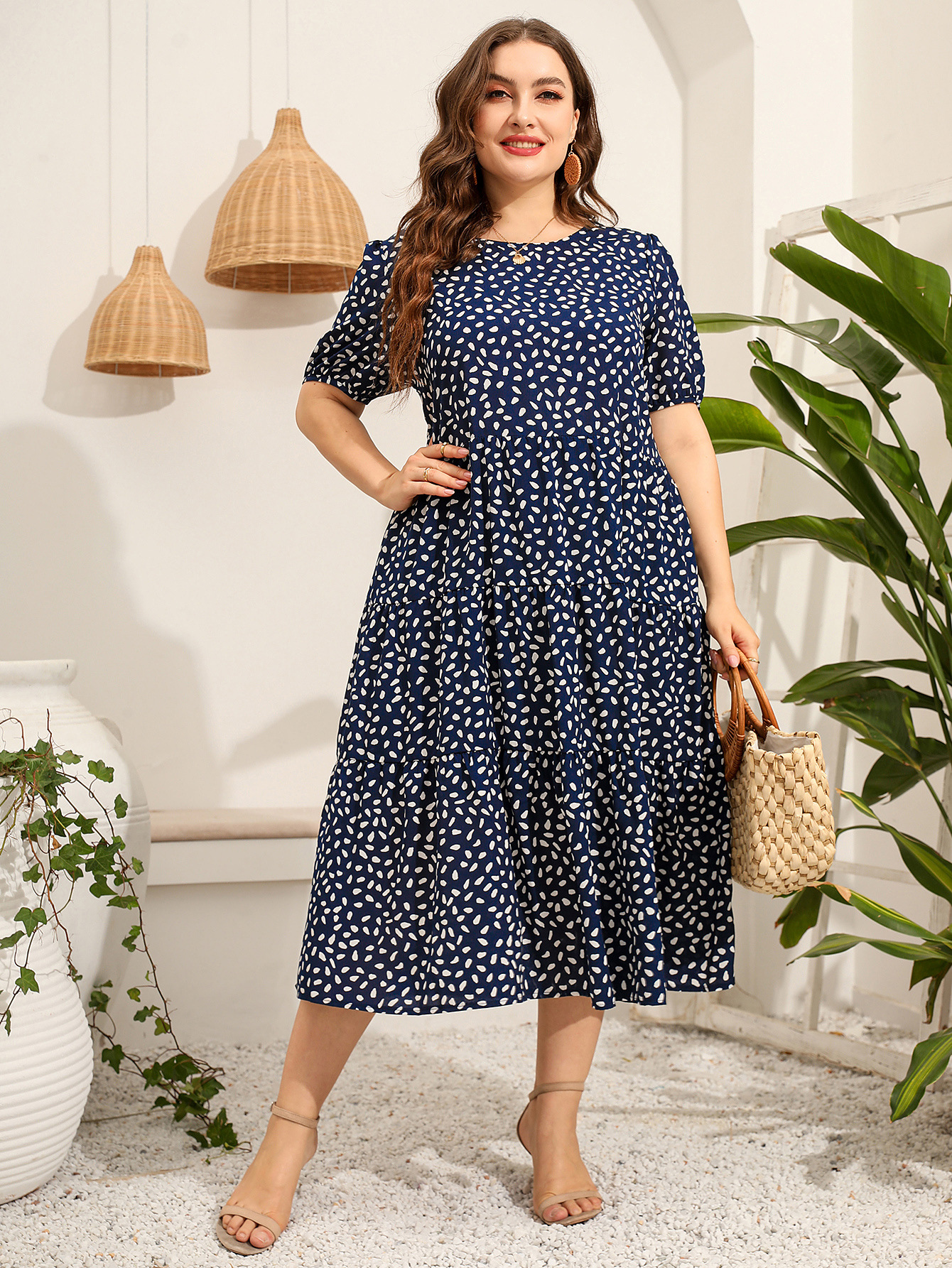 Loose Fit Plus Size Irregular Short-Sleeved Summer Dresses - 图3