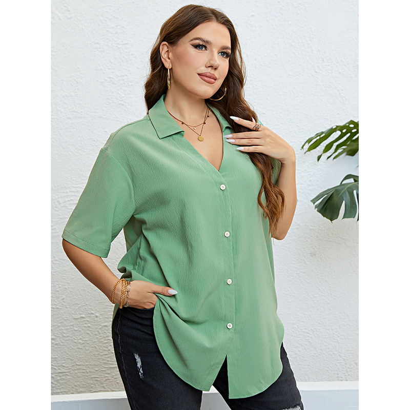 Loose Fit V-Neck Plus Size Summer Casual Blouse for Women-图0