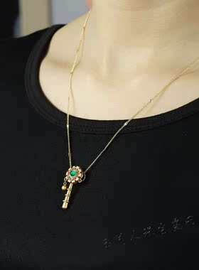 天然A货冰种玉髓帝王绿吊坠镀24k真金女款玛瑙拨浪鼓个性时尚项链