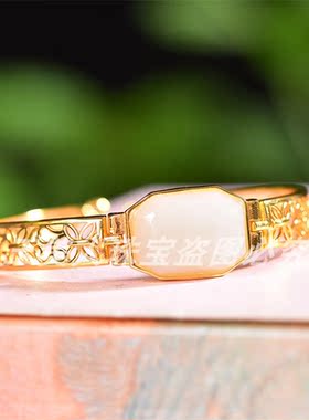 和田玉白玉方形手镯手环手链