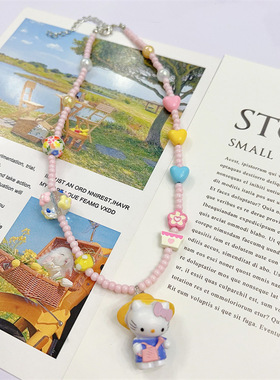 可爱卡通凯蒂kt猫项链女夏季锁骨链小众设计感甜酷辣妹风颈链百搭