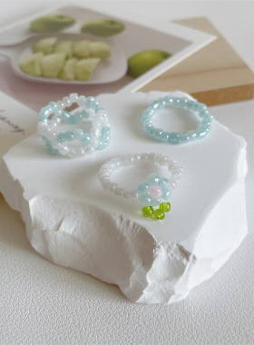 新奶油小花串珠戒指少女串珠戒指