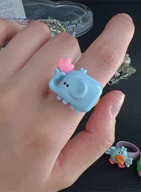 童趣手工卡通小象青蛙可爱小狗彩色戒指个性百搭可爱闺蜜食指戒指