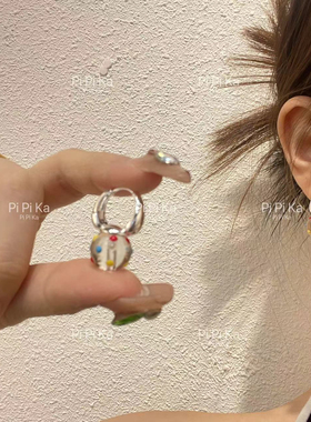 pipi～小众彩色波点耳饰彩虹蘑菇耳扣琉璃滴釉耳环耳钉女冰透珠珠