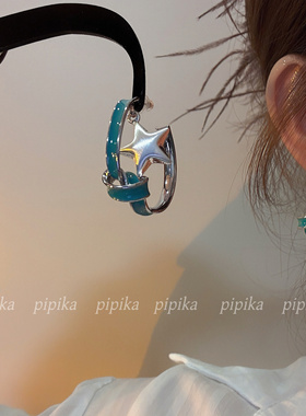 pipi原创设计黑色滴釉打结星星耳圈小众女感耳环耳饰甜酷夸张银针