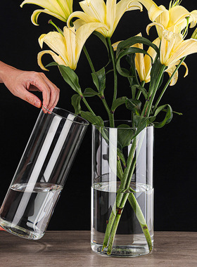 北欧直筒玻璃花瓶简约水培鲜花插花瓶蜡烛杯轻奢家居干花装饰摆件