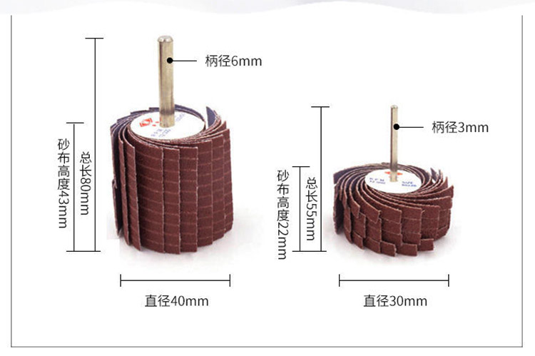 带柄百叶丝轮砂布磨头千丝百叶打磨轮内孔缝隙抛光砂纸打磨头包邮