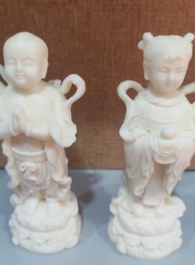象牙果金童玉女摆件雕刻工艺品居家结婚送礼婚庆礼物