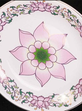 唐彩白莲花无字供果盘高脚莲花