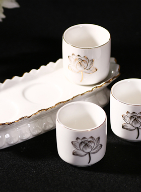 描金莲花浮雕供杯净水杯纯白无字