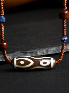 原创圣湖三眼天珠项链天然西藏玛瑙吊坠佛珠配饰diy男女款锁骨链