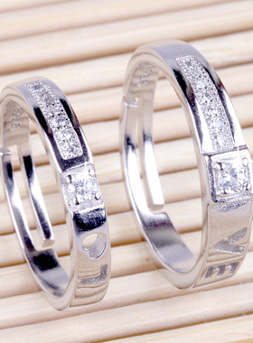 情侣戒指一对镶嵌锆石开口对戒女