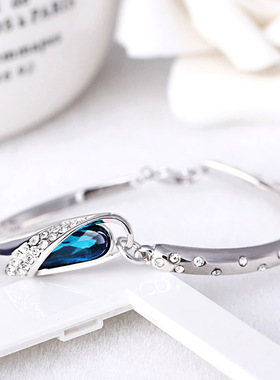 S925银情侣手链女款简约蓝色手镯