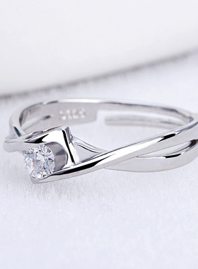 S925银爱心戒指女开口可调节指环