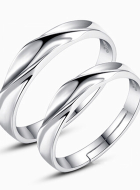 S925银情侣对戒指气质水波指环女