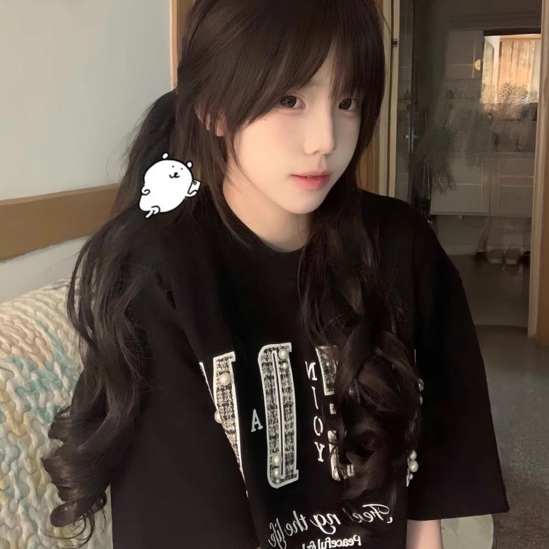 原创美式钉珠字母刺绣短袖t恤男女纯棉宽松小众设计感情侣上衣潮 - 图0