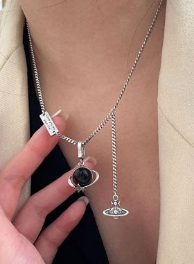 原创设计s925纯银太空星球黑色项链轻奢小众高级简约百搭锁骨链女